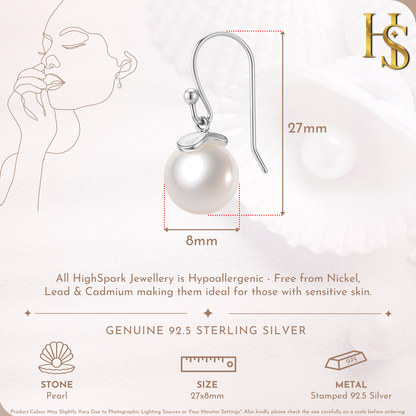 Stylish Pearl Hook Earrings in 925 Sterling Silver for Women