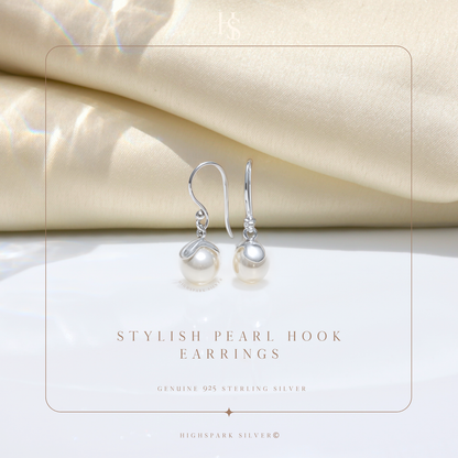 Stylish Pearl Hook Earrings in 925 Sterling Silver for Women