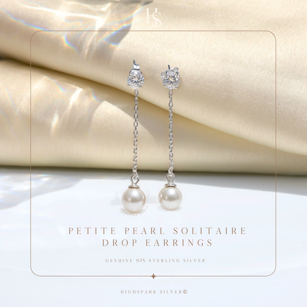 Petite Pearl Solitaire Drop Earrings in 925 Sterling Silver for Women