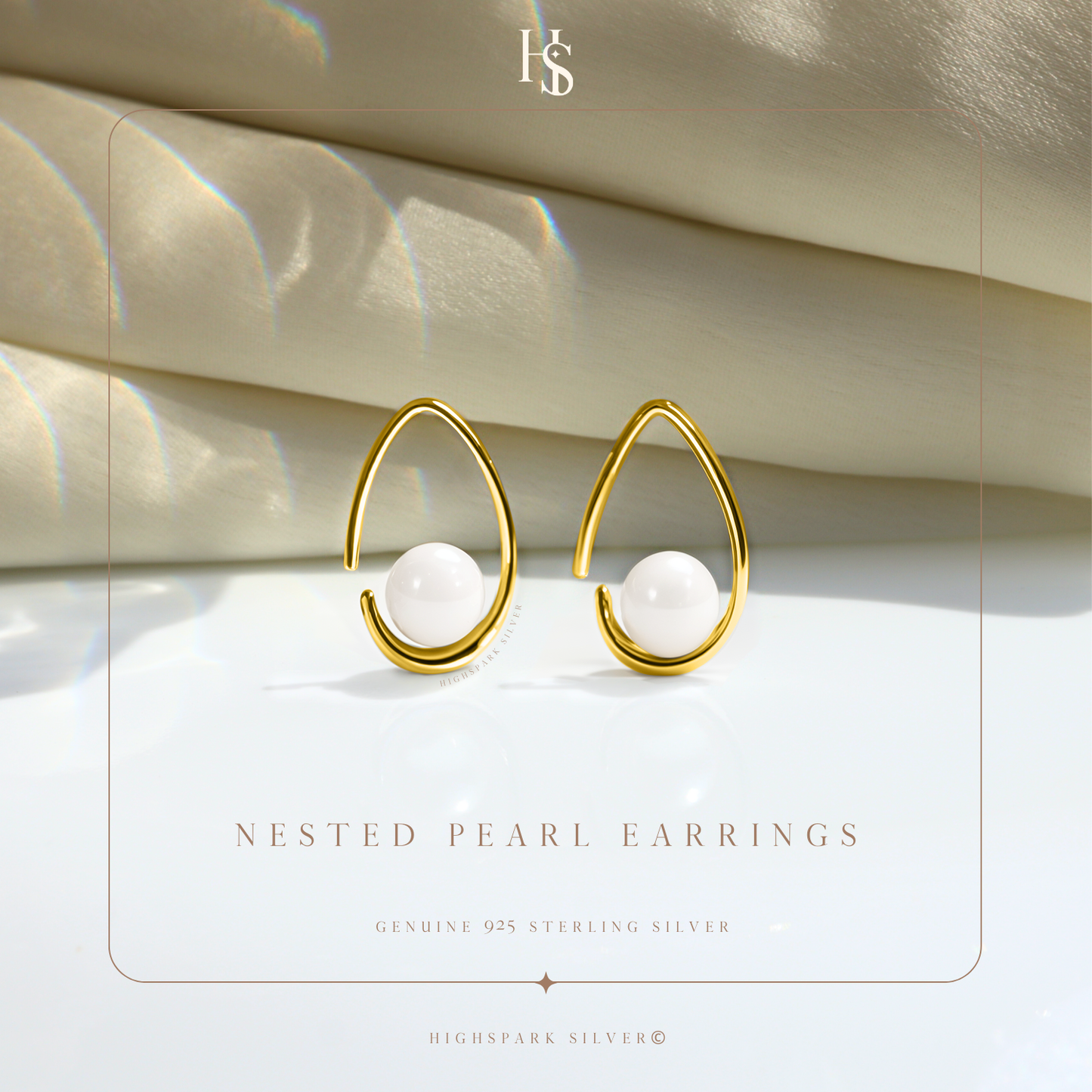 Nested Pearl Earring in 925 Sterling Silver With 18k Gold Finish For Women