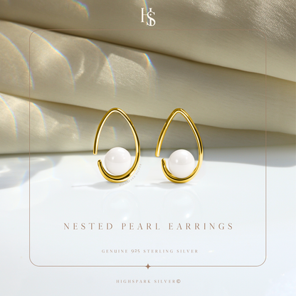 Nested Pearl Earring in 925 Sterling Silver With 18k Gold Finish For Women