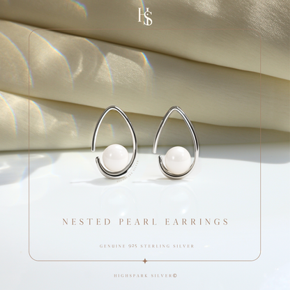 Nested Style Pearl Earrings in 925 Starling Silver for Women