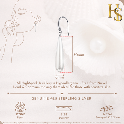 Majestic Long Pearl Earrings in 925 Starling Silver for Women