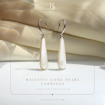 Majestic Long Pearl Earrings in 925 Starling Silver for Women