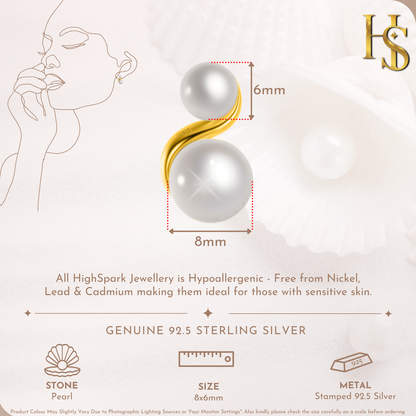Ornate Double Pearl Earring in 925 Sterling Silver with 18k Gold Finish For Women