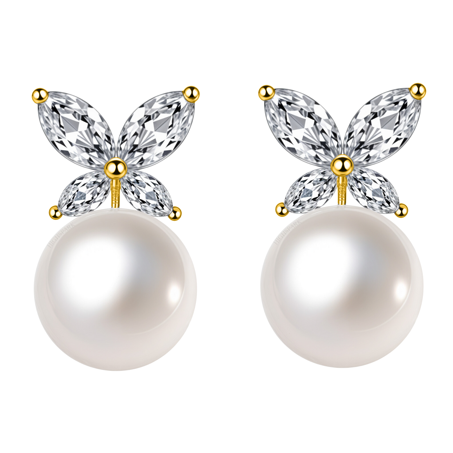 Butterfly Pearl Earrings in 925 Sterling Silver with 18k Gold Finish For Women