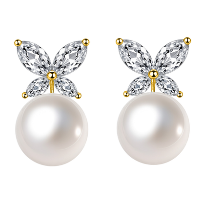 Butterfly Pearl Earrings in 925 Sterling Silver with 18k Gold Finish For Women