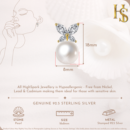 Butterfly Pearl Earrings in 925 Sterling Silver with 18k Gold Finish For Women