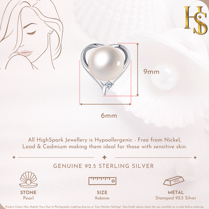 Radiant Heart Pearl Stud Earrings in 925 Sterling Silver With Diamond like Brilliance Zirconia