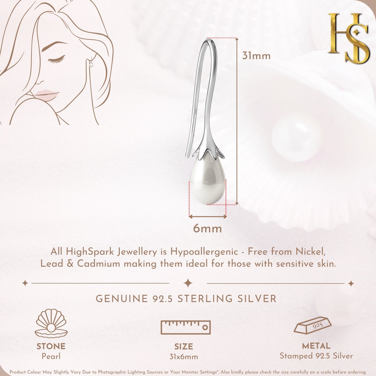 Tinkerbell Pearl Drop Earrings in 925 Sterling Silver for Women