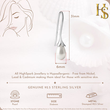 Tinkerbell Pearl Drop Earrings in 925 Sterling Silver for Women
