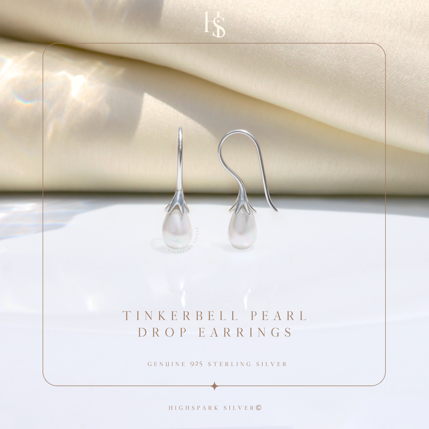 Tinkerbell Pearl Drop Earrings in 925 Sterling Silver for Women