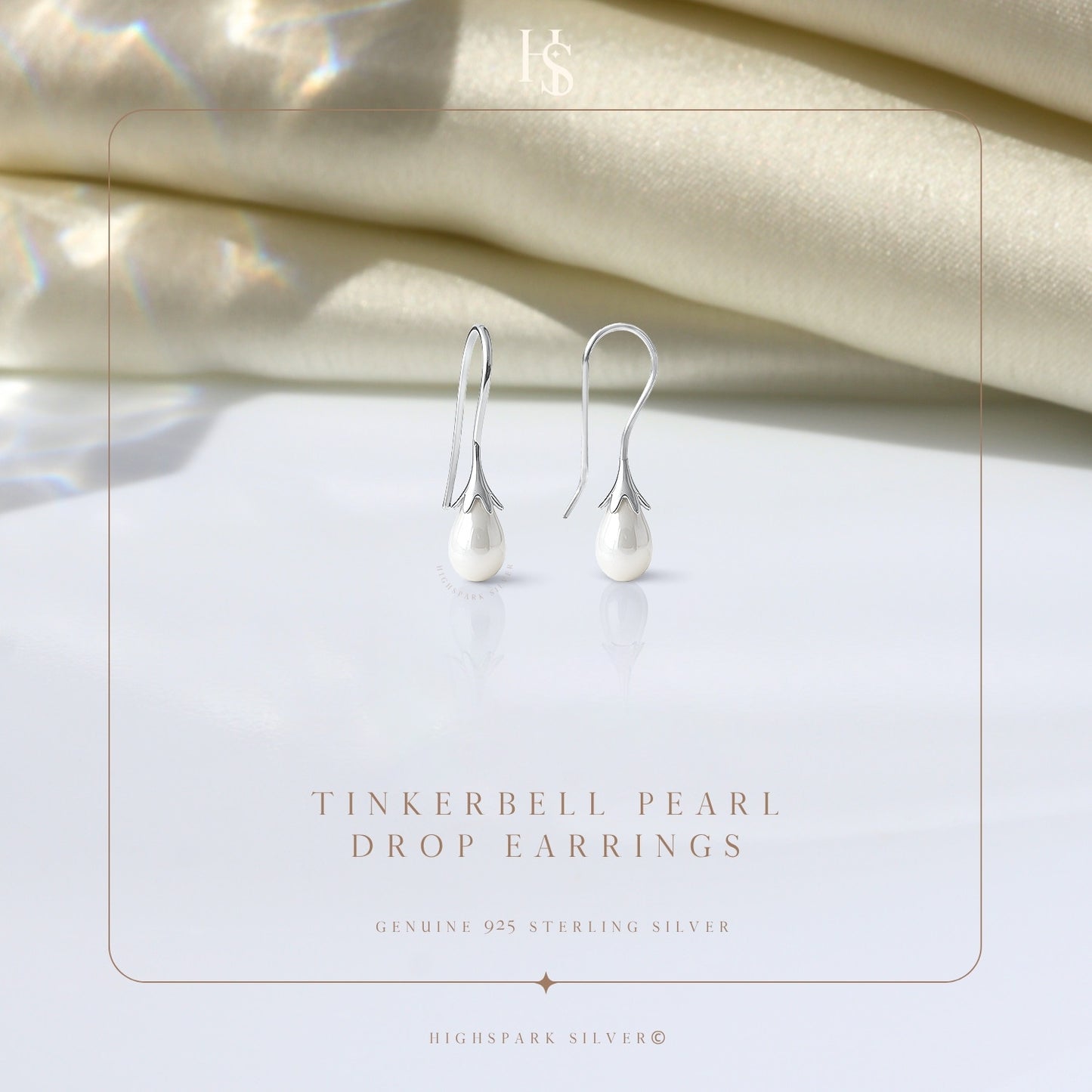 Tinkerbell Pearl Drop Earrings in 925 Sterling Silver for Women