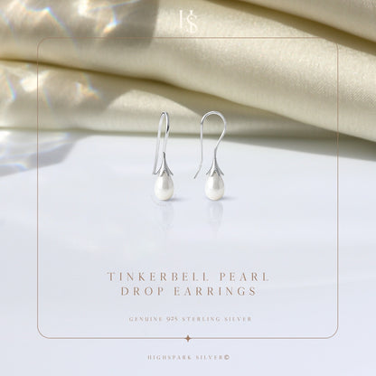 Tinkerbell Pearl Drop Earrings in 925 Sterling Silver for Women