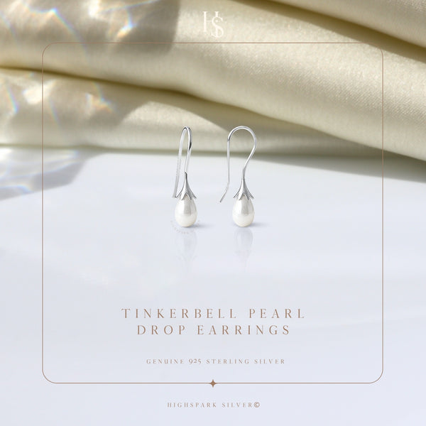 Tinkerbell Pearl Drop Earrings in 925 Sterling Silver for Women