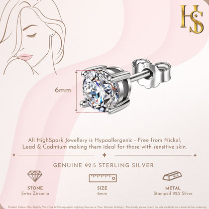Classic 4-Prong Solitaire Studs in 925 Sterling Silver