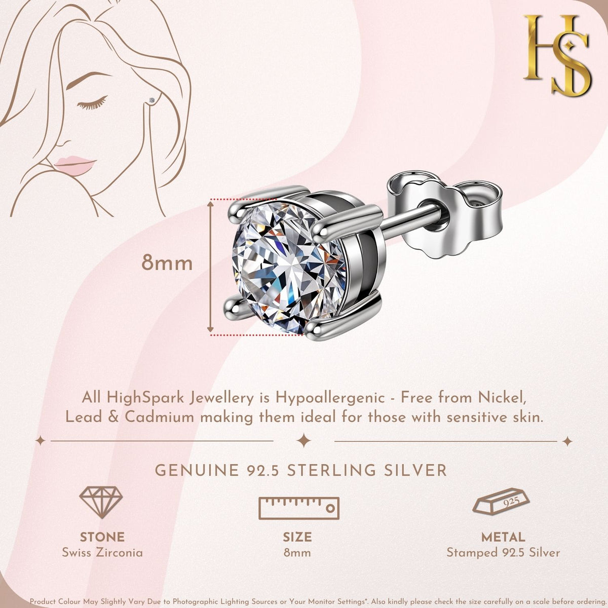 Classic 4-Prong Solitaire Studs in 925 Sterling Silver