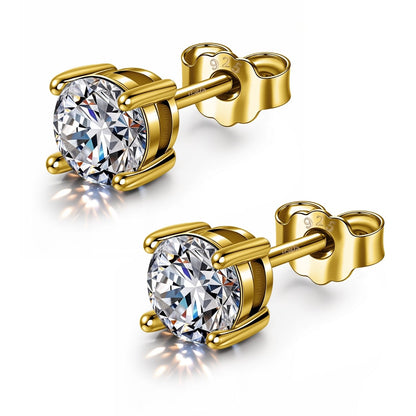 Gold-Plated Solitaire Stud Earrings in 925 Sterling Silver