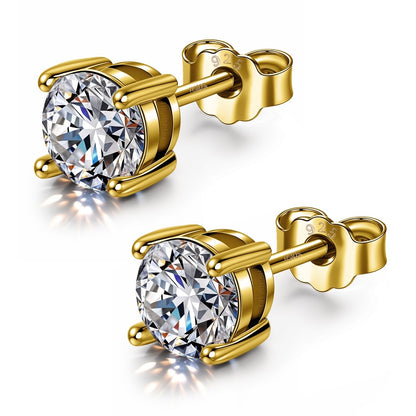 Gold-Plated Solitaire Stud Earrings in 925 Sterling Silver