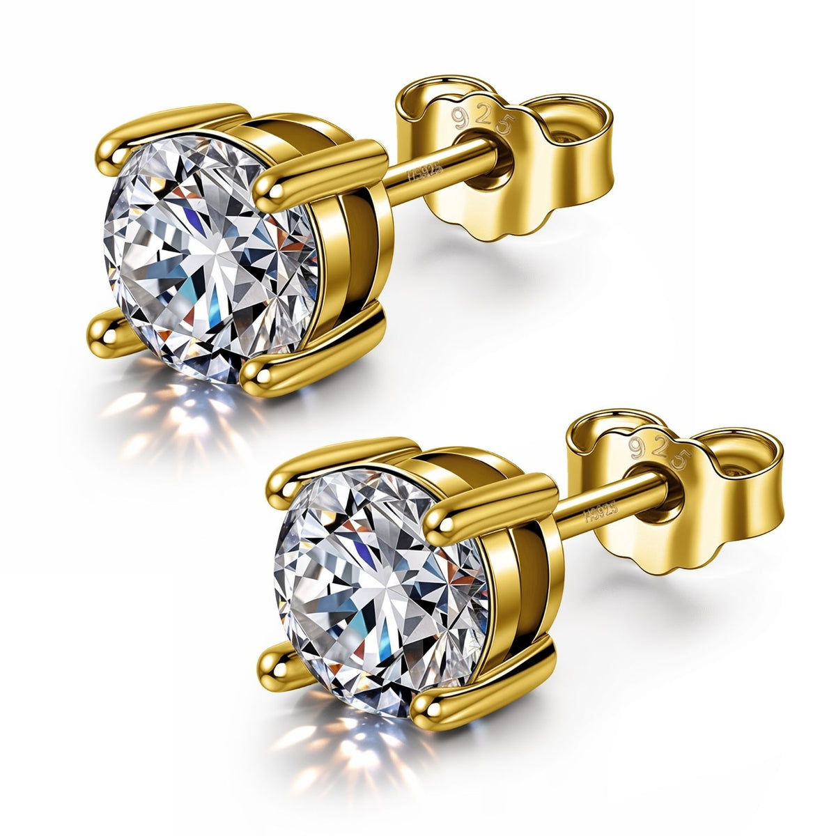 Gold-Plated Solitaire Stud Earrings in 925 Sterling Silver
