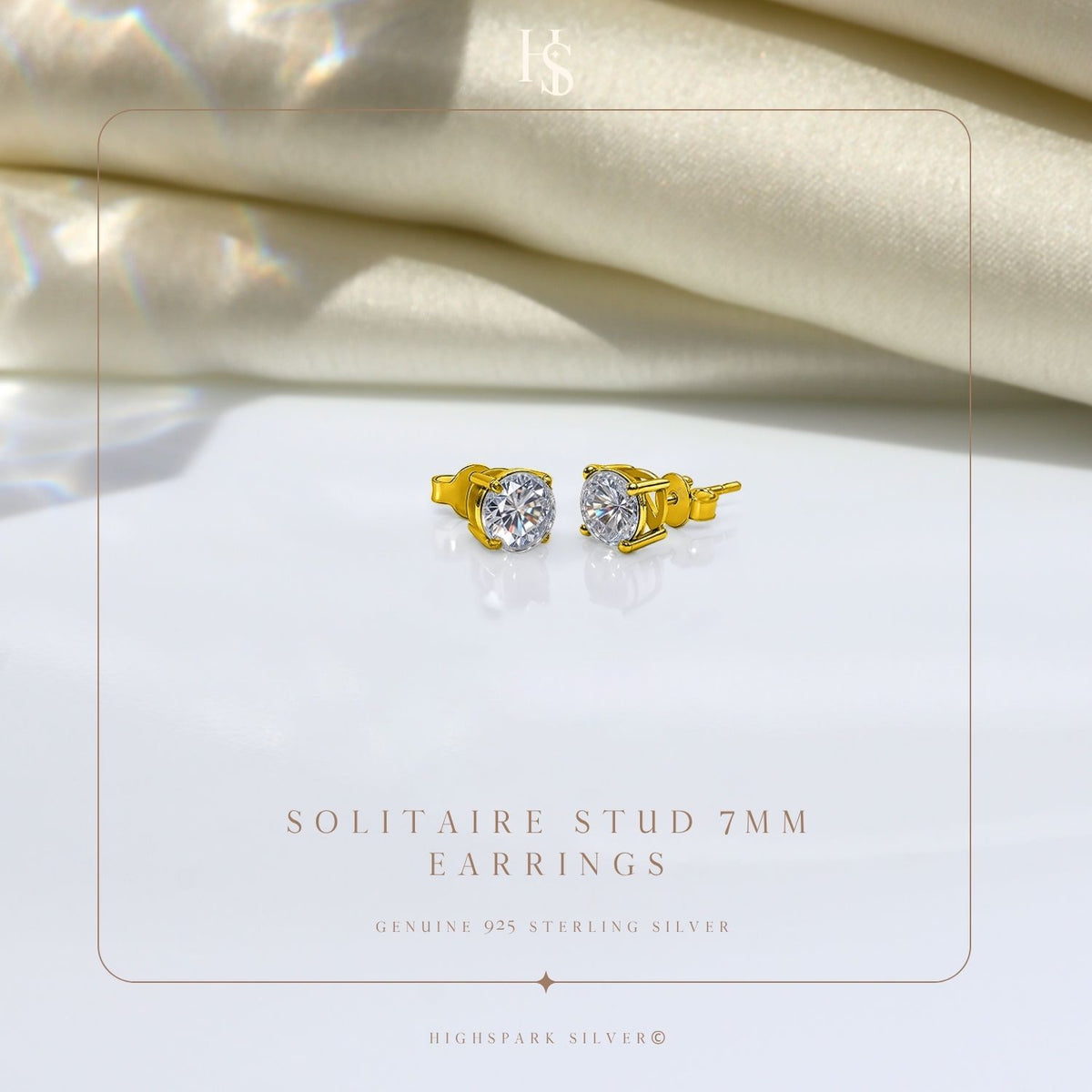 Gold-Plated Solitaire Stud Earrings in 925 Sterling Silver