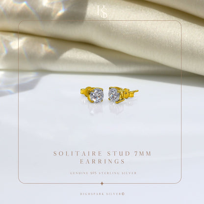 Gold-Plated Solitaire Stud Earrings in 925 Sterling Silver