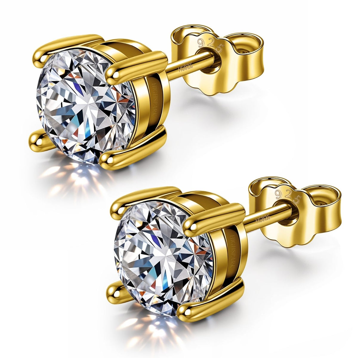 Gold-Plated Solitaire Stud Earrings in 925 Sterling Silver