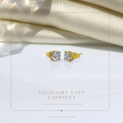 Gold-Plated Solitaire Stud Earrings in 925 Sterling Silver
