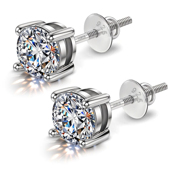 Screwback Stud Earrings, Classic Solitaire 925 Sterling Silver