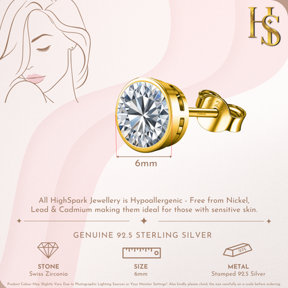 Solitaire Casing Stud Earrings in 925 Sterling Silver with 18k Gold Finish For Women