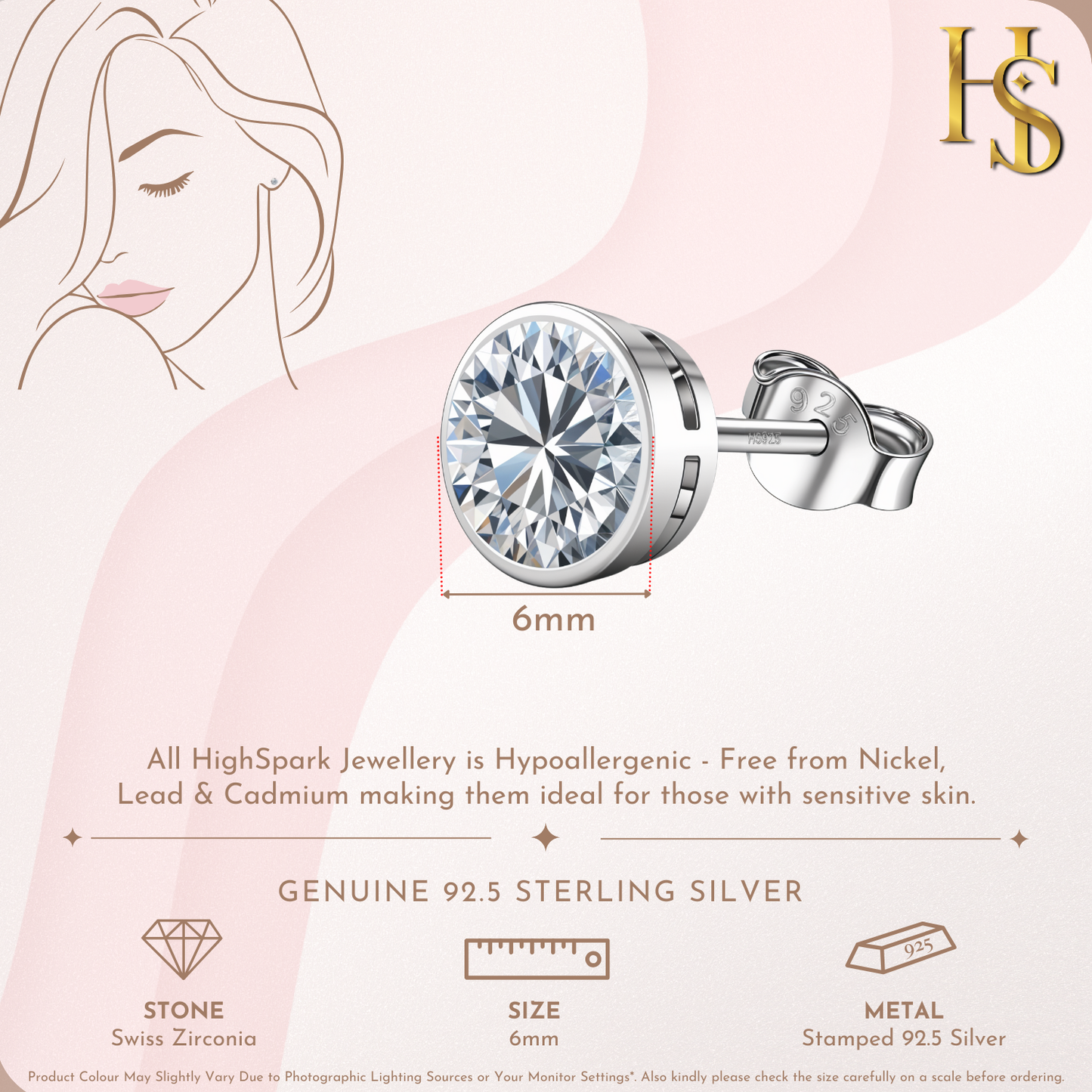 Solitaire Casing Stud Earrings in 925 Sterling Silver For Women