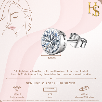 Solitaire Casing Stud Earrings in 925 Sterling Silver For Women