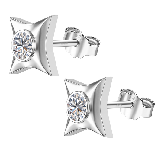 Black Solitaire Casing Stud Earrings in 925 Sterling Silver For Women