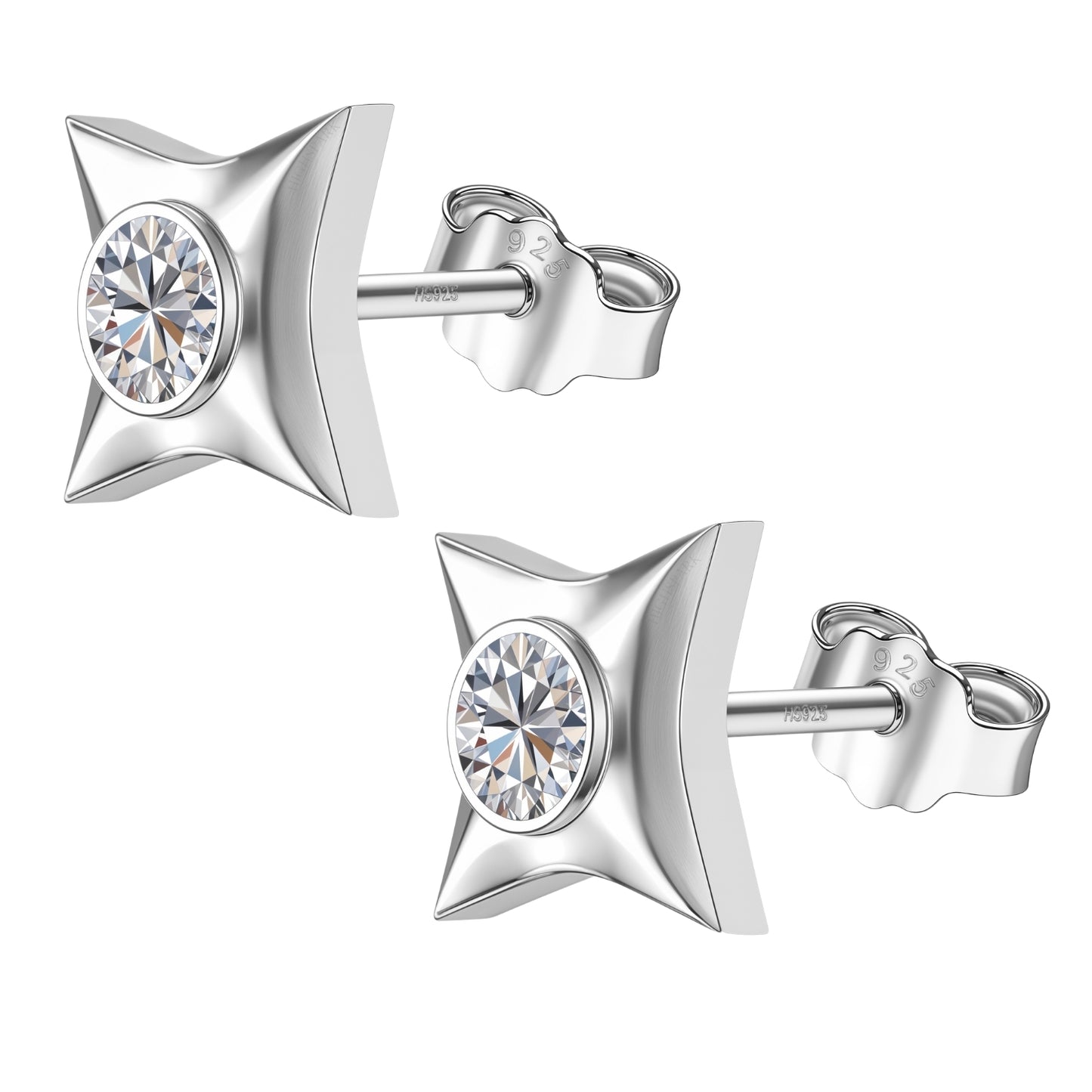 Black Solitaire Casing Stud Earrings in 925 Sterling Silver For Women