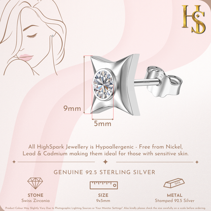 Black Solitaire Casing Stud Earrings in 925 Sterling Silver For Women