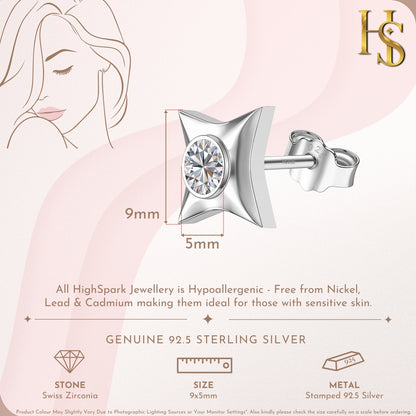 Black Solitaire Casing Stud Earrings in 925 Sterling Silver For Women