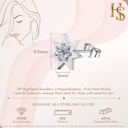 Fairy Star Solitaire Stud Earrings in 925 Sterling Silver For Women