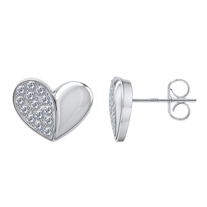 Half Studded Heart Earrings in 925 Sterling Silver For Women
