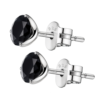 Martini Solitaire 5mm Black Stud Earring in 925 Sterling Silver For Women