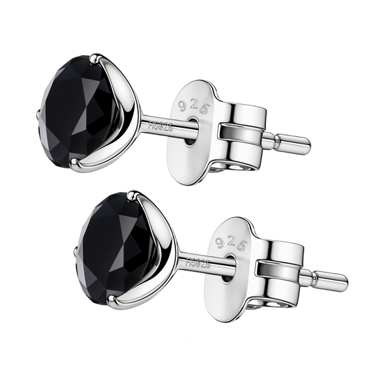Martini Solitaire 5mm Black Stud Earring in 925 Sterling Silver For Women