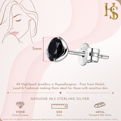 Martini Solitaire 5mm Black Stud Earring in 925 Sterling Silver For Women