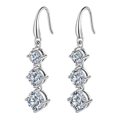 Twinkling Triple Solitaire Drop Earrings in 925 Sterling Silver With Diamond like Brilliance Zirconia