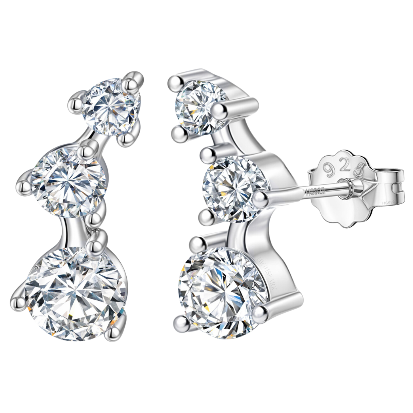 Triple Solitaire Climber Earrings in 925 Sterling Silver With Diamond like Brilliance Zirconia