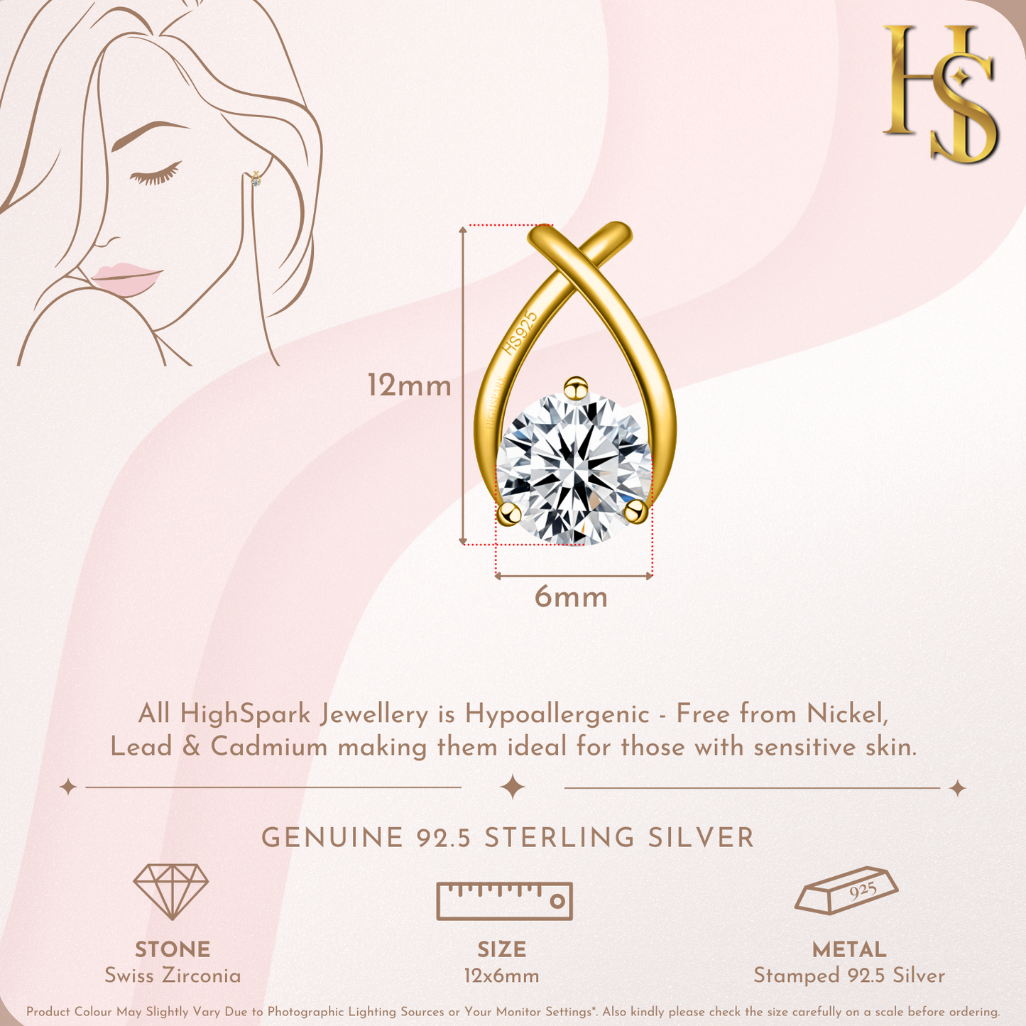 XOXO Solitaire Stud Earrings in 925 Sterling Silver with 18k Gold Finish For Women