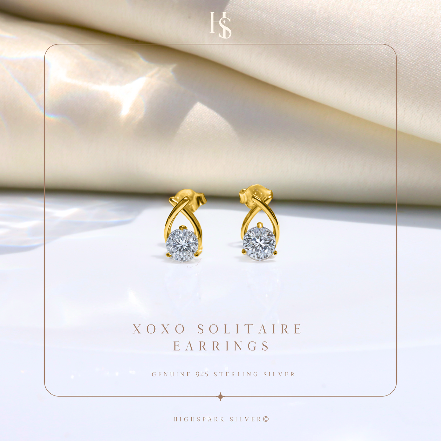 XOXO Solitaire Stud Earrings in 925 Sterling Silver with 18k Gold Finish For Women