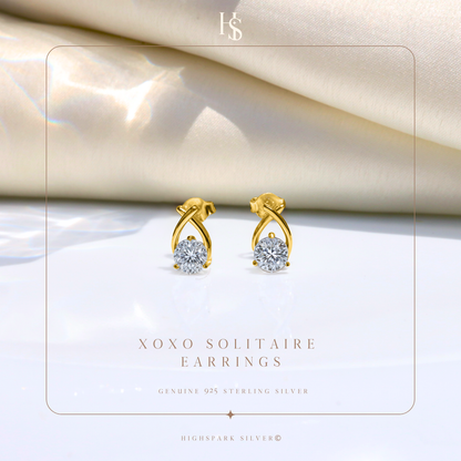XOXO Solitaire Stud Earrings in 925 Sterling Silver with 18k Gold Finish For Women