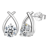 XOXO Solitaire Stud Earrings with American Diamond in Sterling Silver