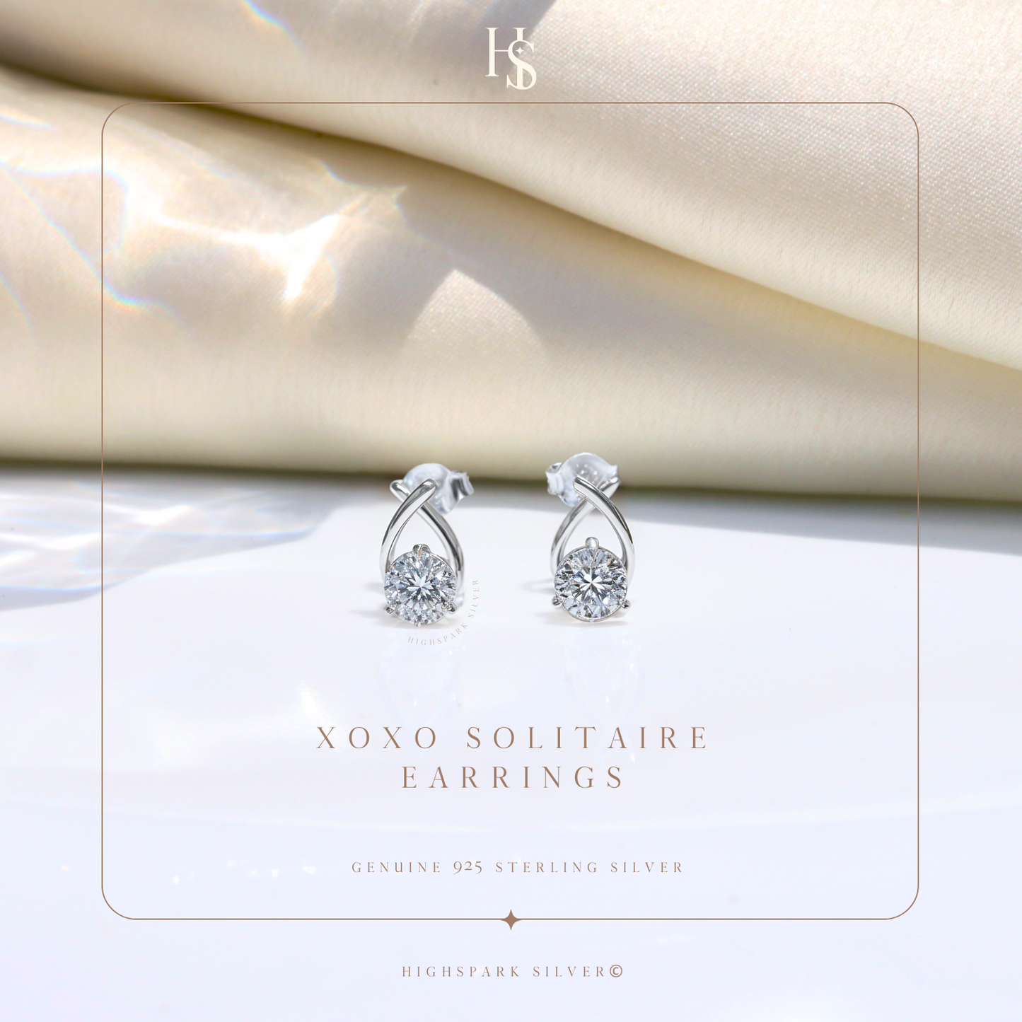 XOXO Solitaire Stud Earrings in 925 Sterling Silver With Diamond like Brilliance Zirconia