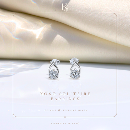 XOXO Solitaire Stud Earrings in 925 Sterling Silver With Diamond like Brilliance Zirconia