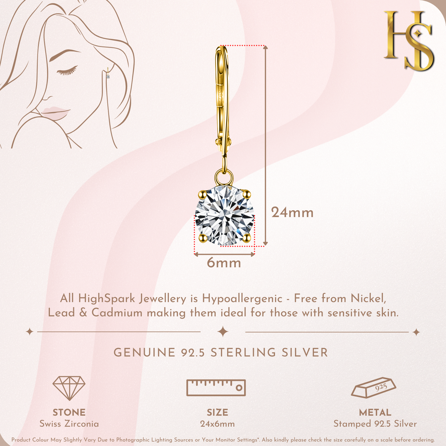 Scintillating Solitaire Drop Earrings in 925 Sterling Silver with 18k Gold Finish For Women